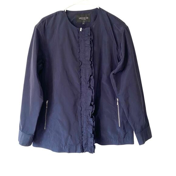 Lafayette 148 New York Arlo Ruffle Front Blue Jacket size Small - Picture 2 of 8